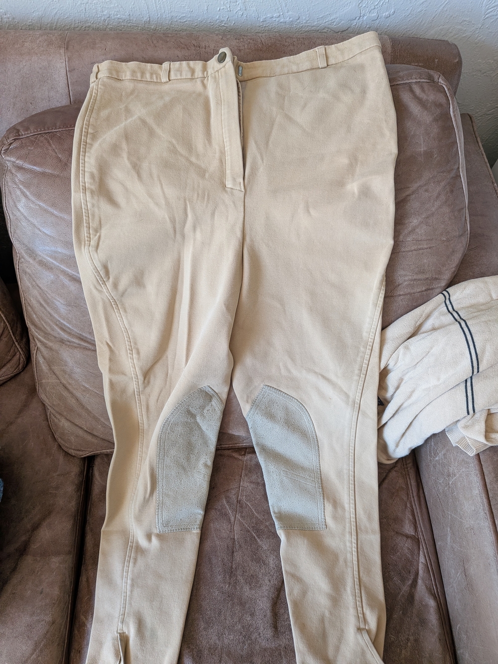 Beige Women's Riding Breeches with Knee Patches